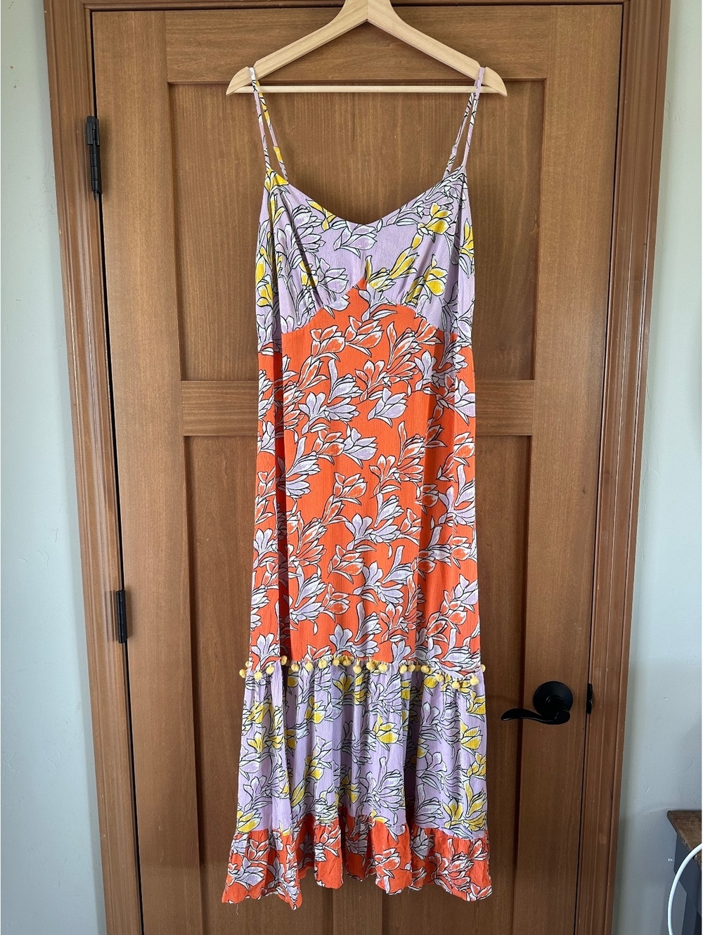 Farm Rio Anthropologie Culebra Maxi Dress Orange & Lilac Floral Women’s Large - Picture 13 of 15